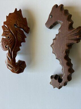 2 Wood Seahorse Pins - Vintage